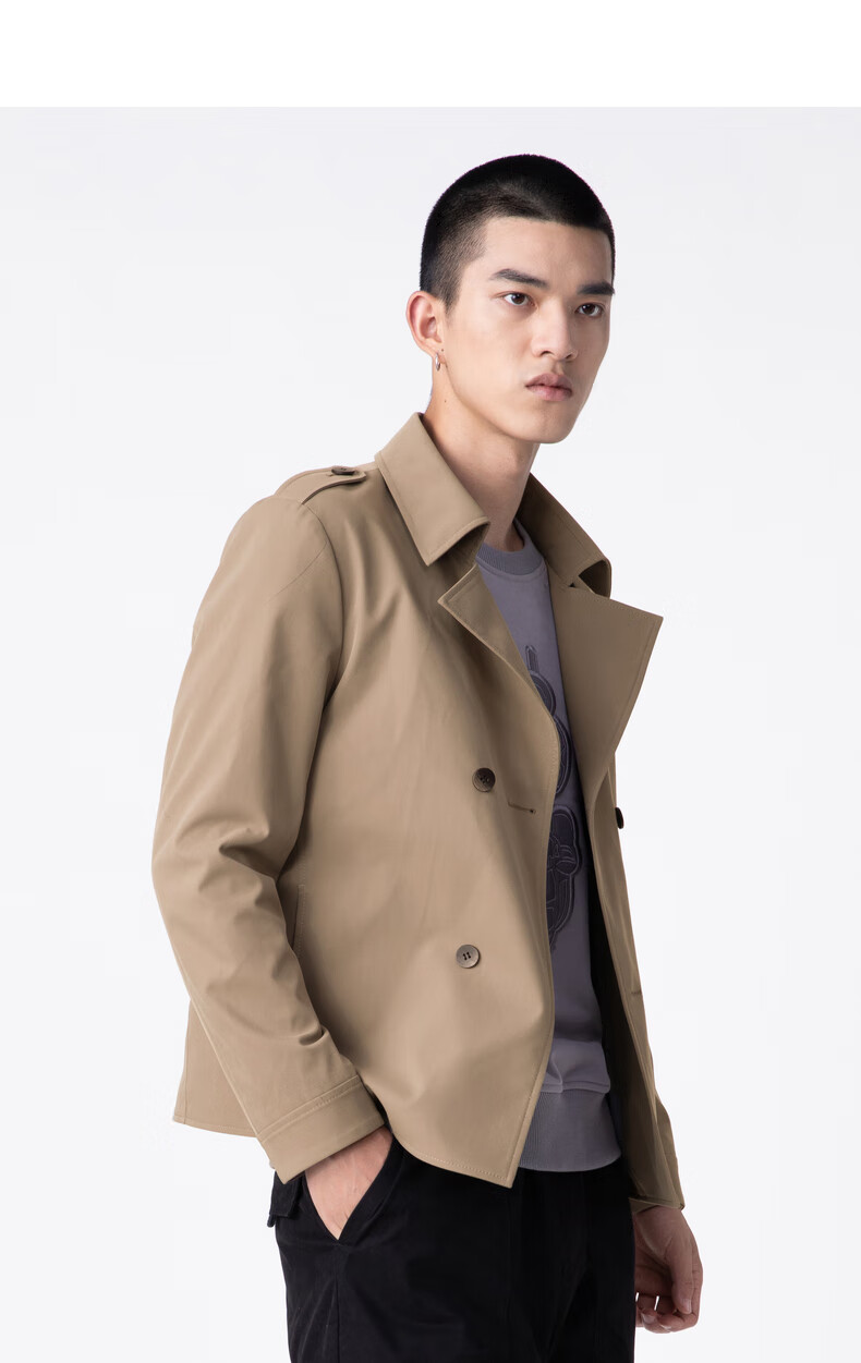 利郎休闲夹克男翻领双排口个性2021新款青年茄克外套 卡其(q0qjk0091y