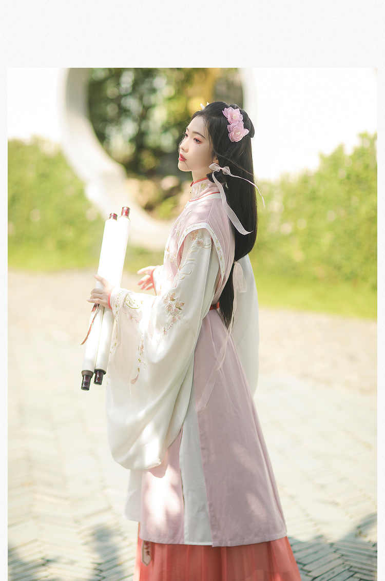 汉尚华莲汉服女中国风原创绕罗香明制套装圆领长比甲齐腰褶裙秋冬竖领