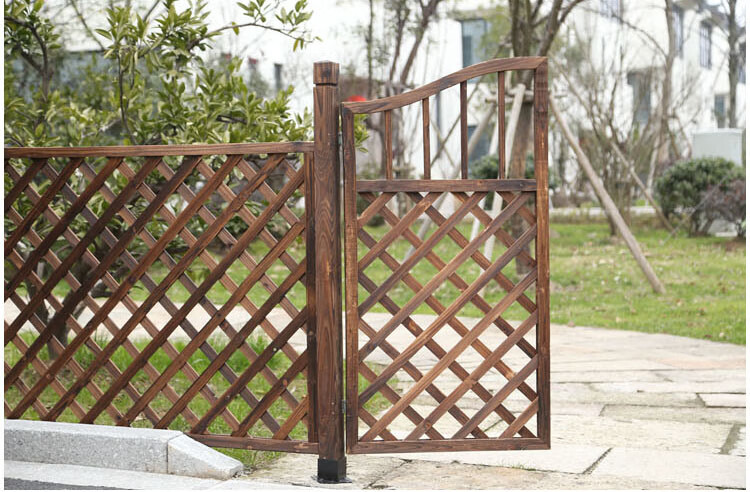 隆之亿园艺 防腐炭化木篱笆栅栏门户外园艺乡村田园网格围栏花园门双