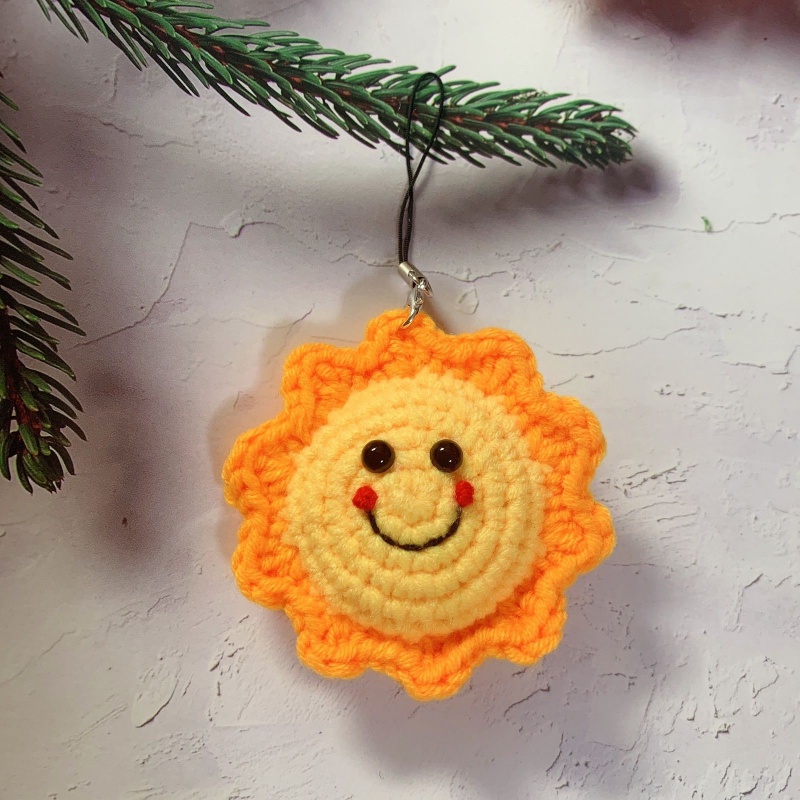 书包挂链女手工毛线钥匙圈手机链小太阳礼物笑脸钩针包挂件挂饰可爱