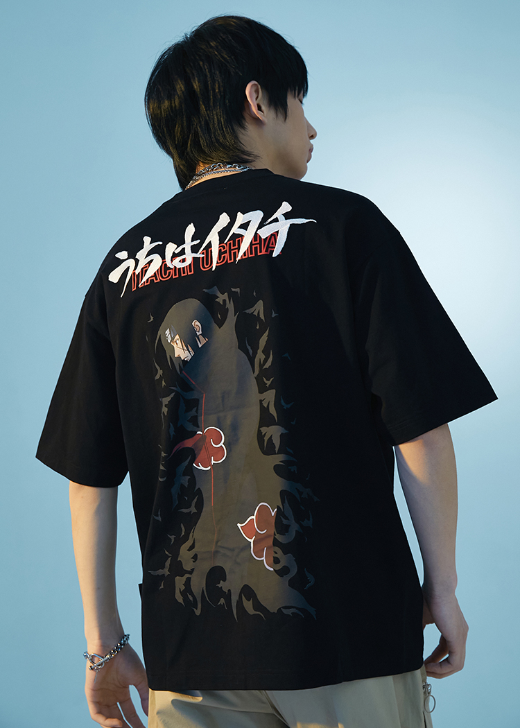 jackjones杰克琼斯火影忍者联名鼬动漫印花植绒装饰短袖t恤男