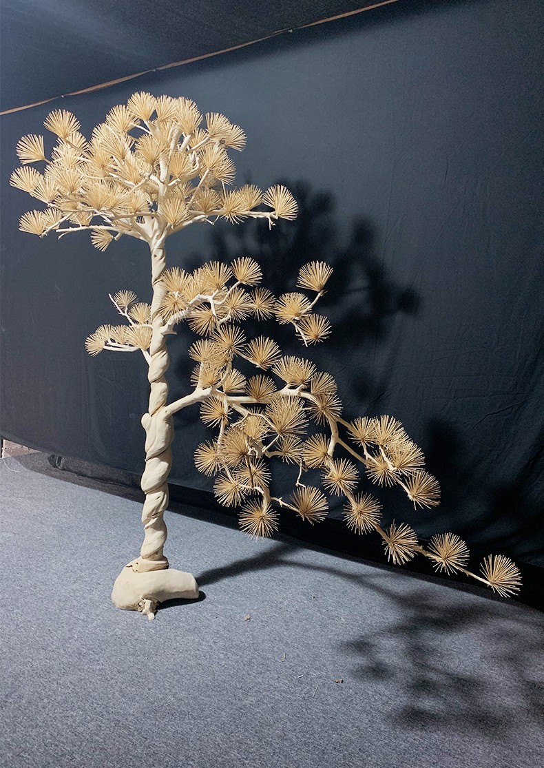落 仿真松树大型雪松马尾松会所商场装饰假树摆件高端松树实木雕刻树