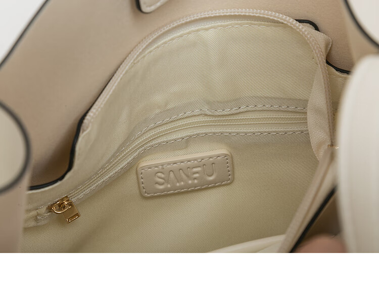 三福2021复古油边系列撞色设计通勤挎包时尚女包443490 奶油白 大