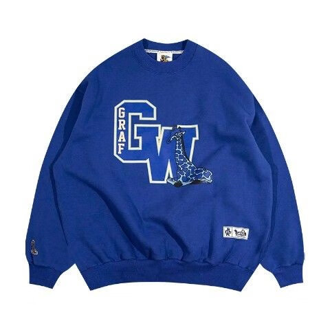 graf卫衣graf品牌letterman休息长颈鹿十二色加绒小领口复古圆领卫衣