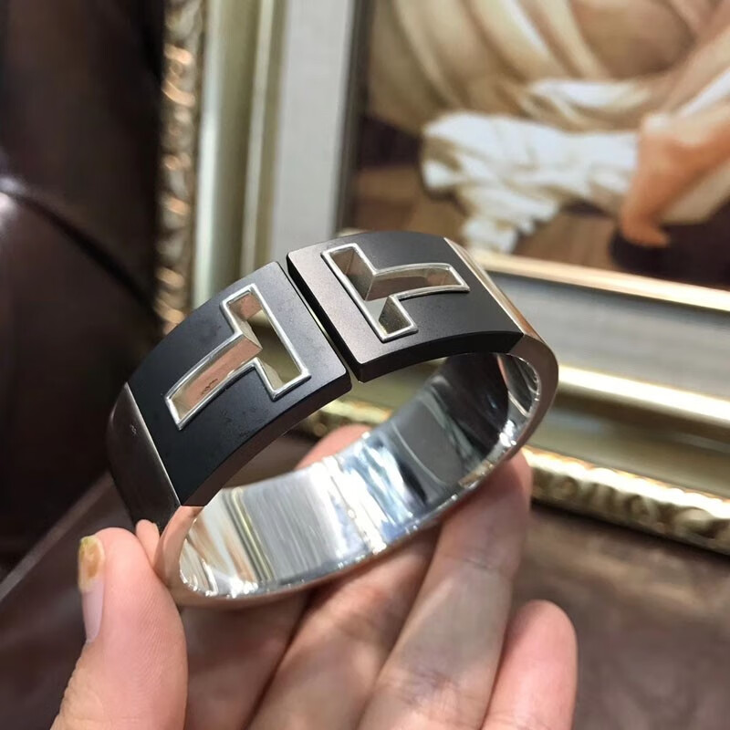 二手9成新tiffany蒂芙尼925银黑陶瓷宽版中性款女士女款男士男款手镯