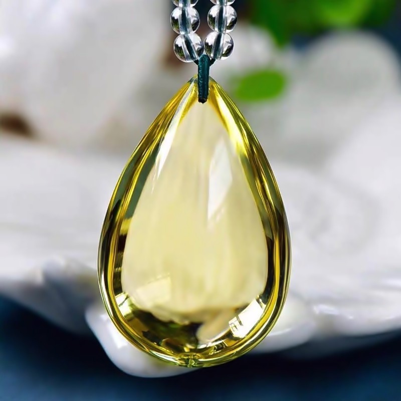珒福源天然黄水晶水滴吊坠全净体水滴项链水晶饰品女款