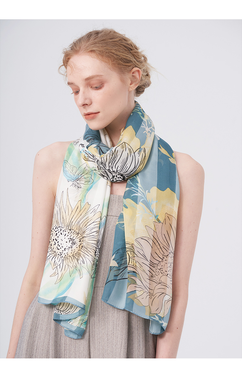 玛丽亚古琦marjakurki丝巾真丝女妈妈长巾缎条绡薄款丝绸围巾桑蚕丝长