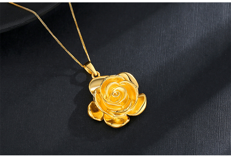 情人节礼物黄金玫瑰花吊坠女999足金花朵项链3d硬金首饰金挂坠子妈妈