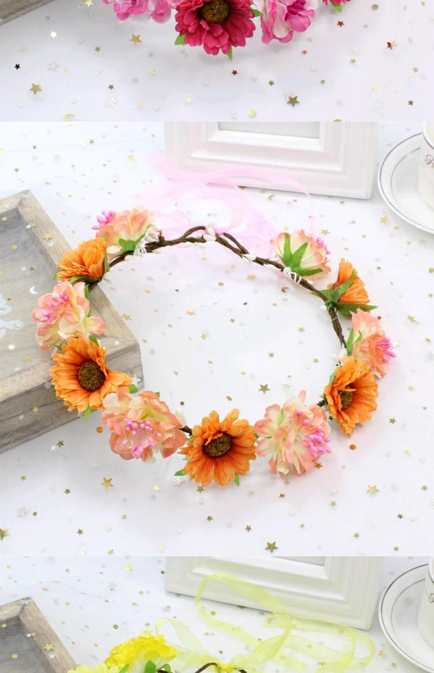 韩式森系花环头饰新娘盘发饰品花朵结婚度假旅游拍照发圈花圈头环 玫