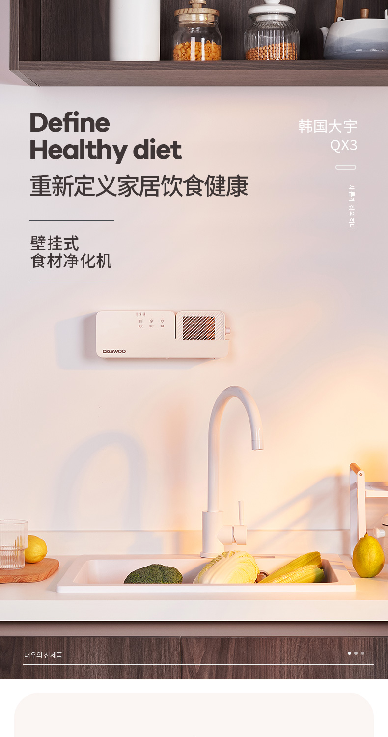 果蔬清洗机韩国大宇果蔬清洗机壁挂家用肉类洗菜机全自动水果食材净化