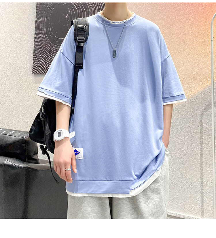 短袖t恤男2021年新款夏季潮男搭配潮流帅气夏装穿搭一套体恤套装 白配