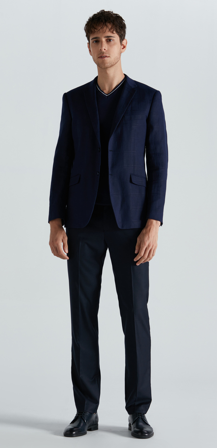 劲霸男装西服2021春季新款男士时尚提花格纹舒适单西外套bxfd1357