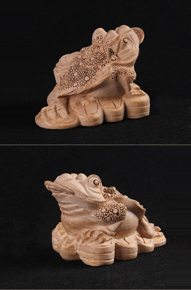 桃木金蟾摆件桃木三足金蟾手工雕刻原色木质金蟾手把件