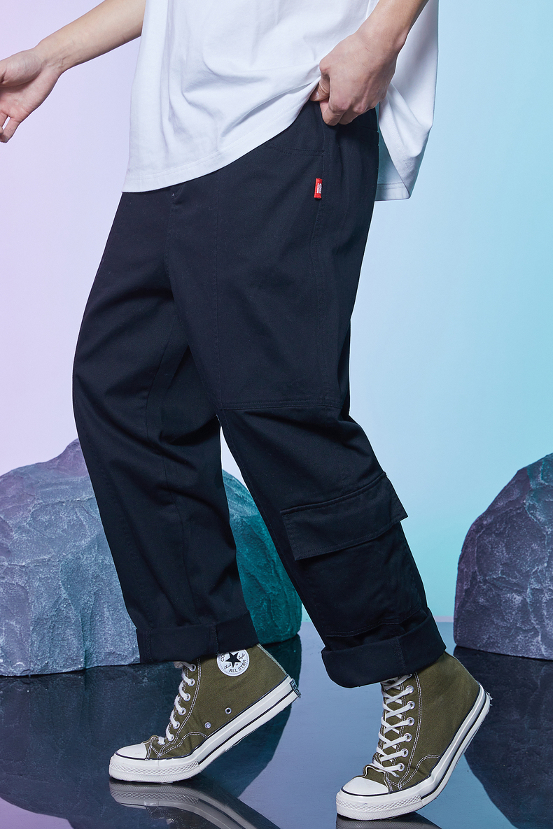 ecko犀牛休闲裤男潮牌2021夏季新款工装口袋涂鸦犀牛logo印花长裤黑色