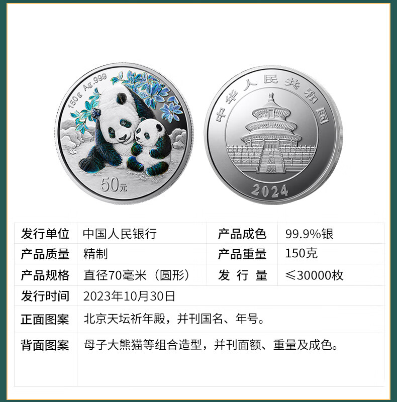 6，金永恒 2024年熊貓銀幣紀唸幣精制銀幣 收藏 熊貓150尅銀幣單枚 帶証書+禮盒