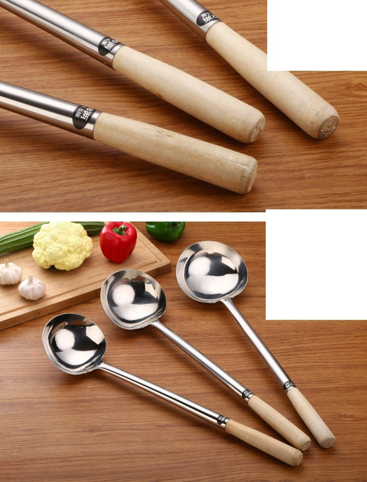 简约加厚不锈钢炒勺酒店厨师炒勺家用长柄炒菜勺子汤勺厨房配件家用