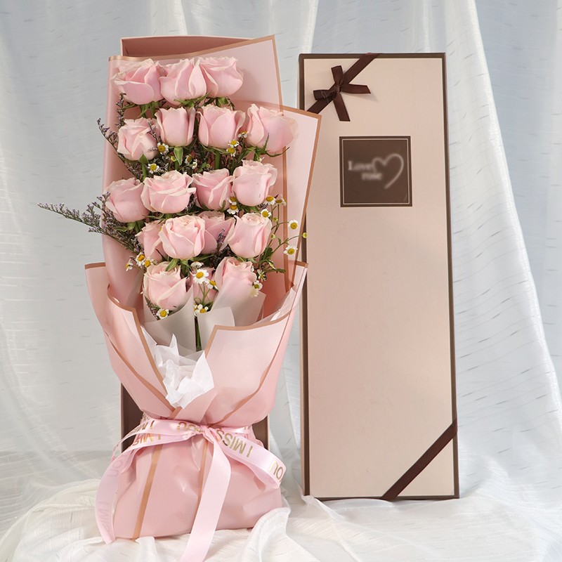 馨仪鲜花速递19朵粉玫瑰红玫瑰礼盒花束送老婆女友生日礼物全国同城
