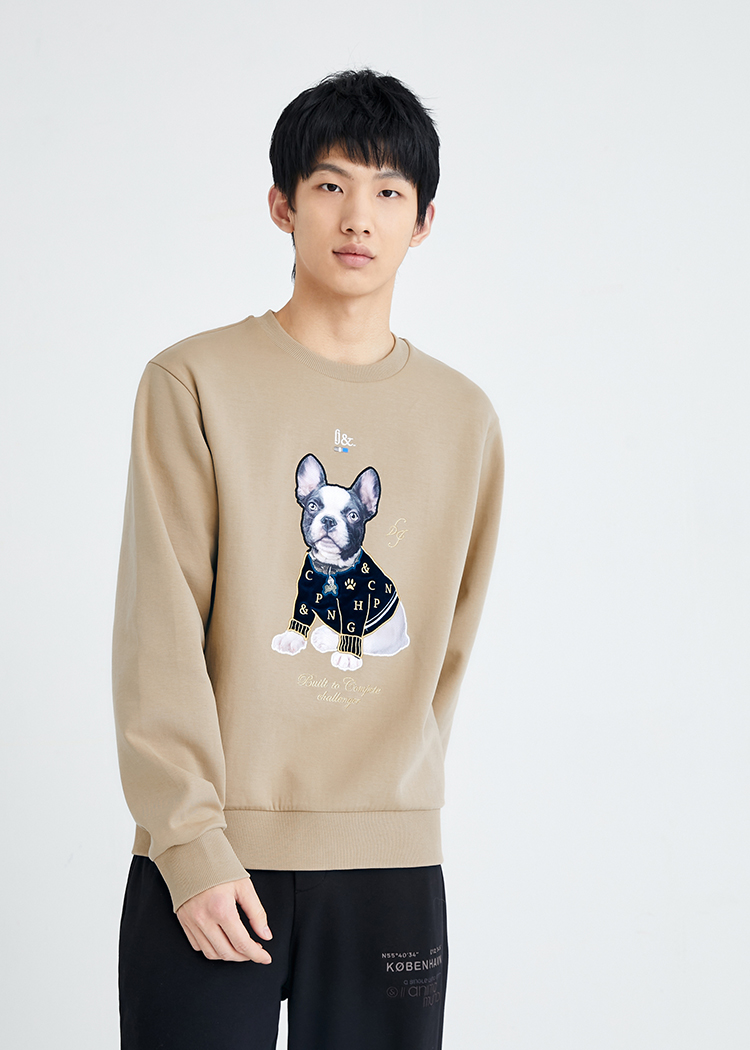 jackjones杰克琼斯秋男潮百搭3d刺绣植绒卡通狗装饰卫衣221333028 e03