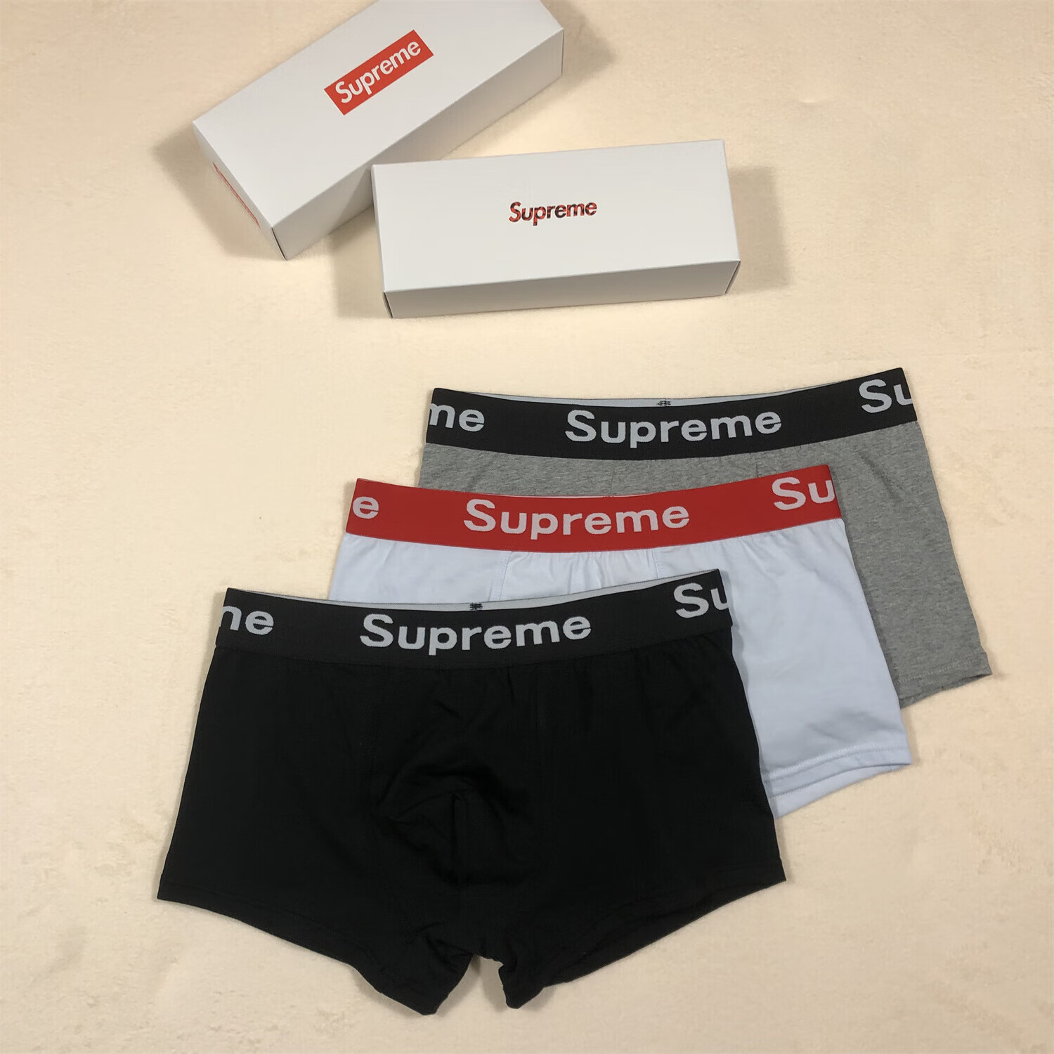 supreme夏新sup内裤男士纯棉中腰透气舒服四平角裤性感青年纯色潮 3