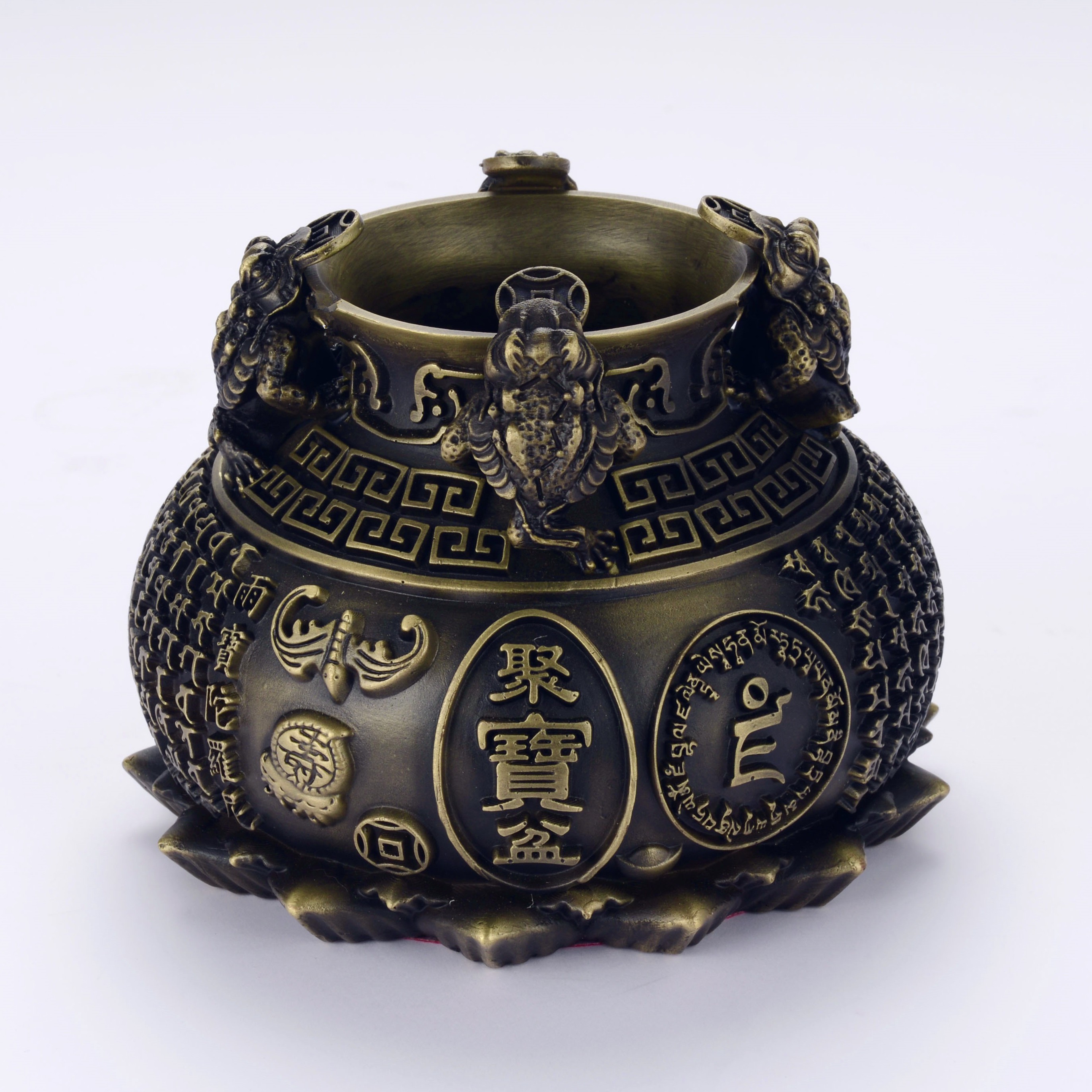 凉梵liangfas过年送礼纯铜金蟾聚宝盆摆件聚财黄财神爷存钱罐客厅家居