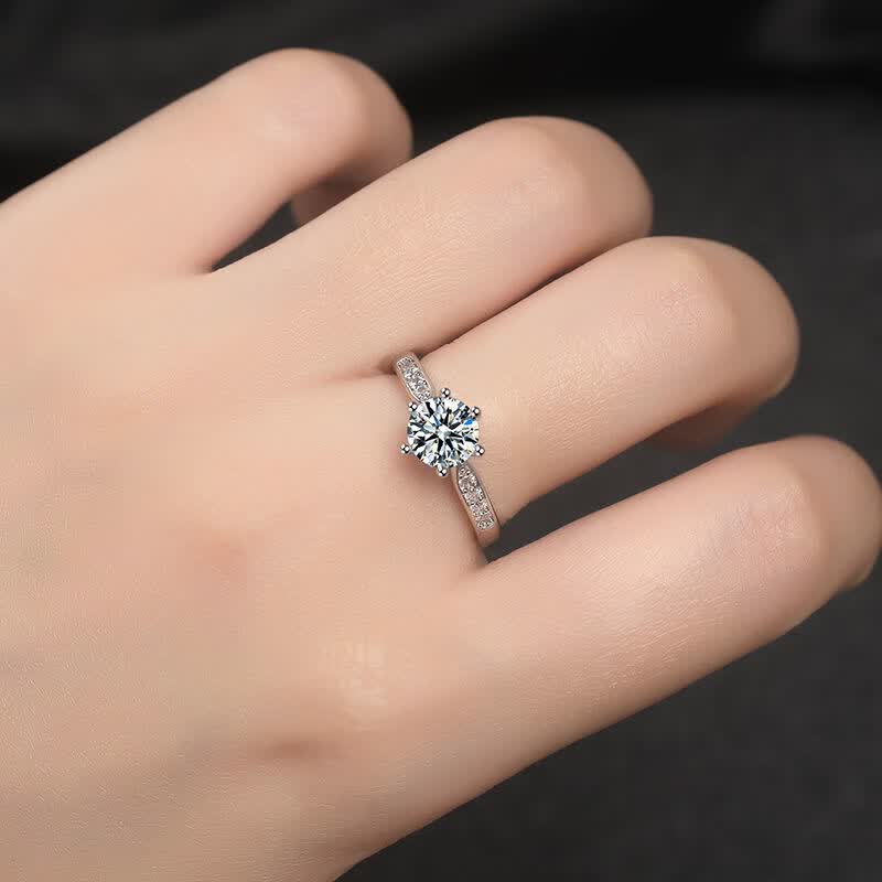配证书s925银六爪莫桑钻求婚钻戒指女银情侣戒指一对生日礼物 莫桑钻
