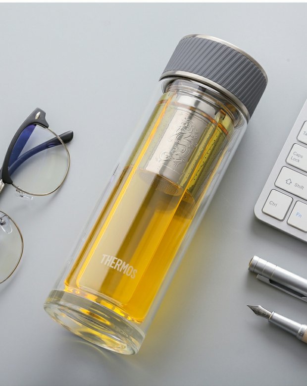 膳魔师(thermos)双层玻璃杯tcgb-400带茶漏泡茶杯tcge-300商务办公