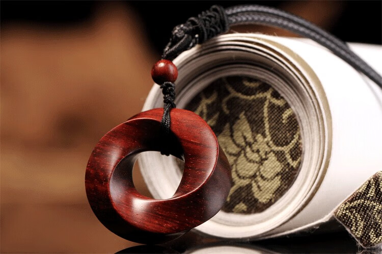 顶盈莫比乌斯环吊坠印度小叶紫檀木木质木头项链木制挂件男女款锤纹莫