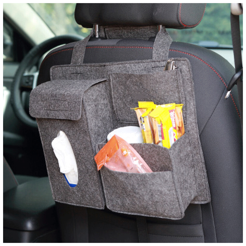 汽车椅背袋座椅后背杂物挂袋收纳箱储物袋车载纸巾盒悬挂袋咖啡色毛毡
