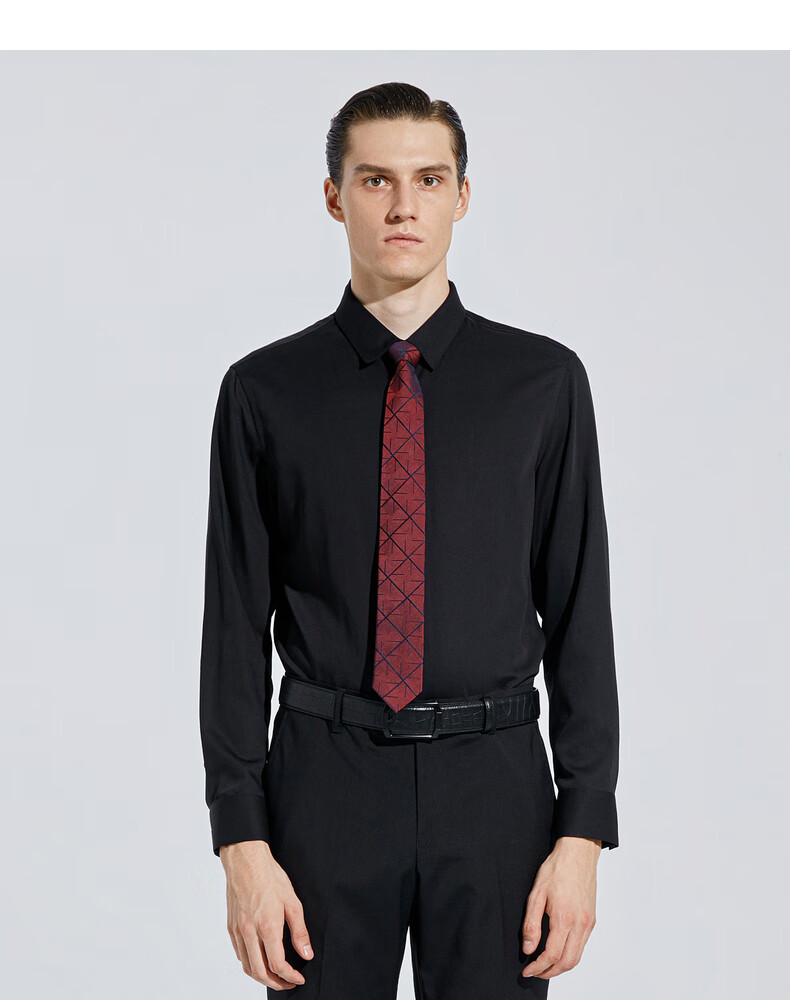 长袖衬衫男2022年春季男士商务纯色长袖休闲衬衣男bccc1101 黑色 195