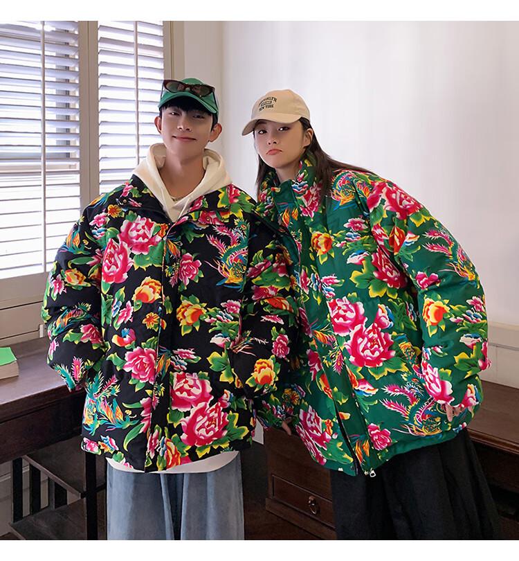 橦华花衣服冬季东北大花布棉衣外套东北大花棉袄男女冬季加厚网红抖音