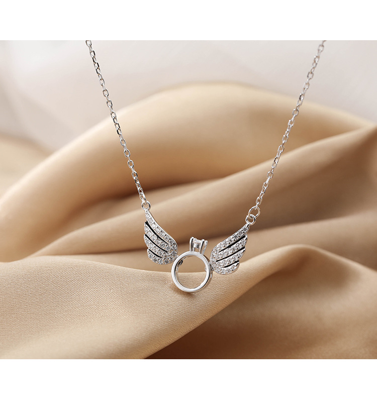 cnlv520情人节礼物天使之翼项链s925银时尚翅膀个性创意钻戒满钻银饰