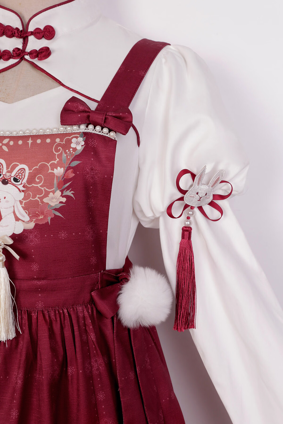 洛丽塔国风兔兔过大年红色中华风lolita连衣裙两件套国风洛丽塔中长