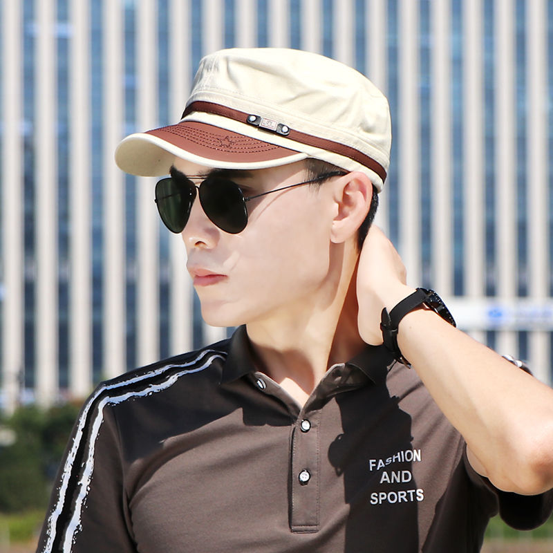 后封口男帽平顶帽男士休闲百搭四季款短舌鸭舌帽中青年军帽帅气单帽薄