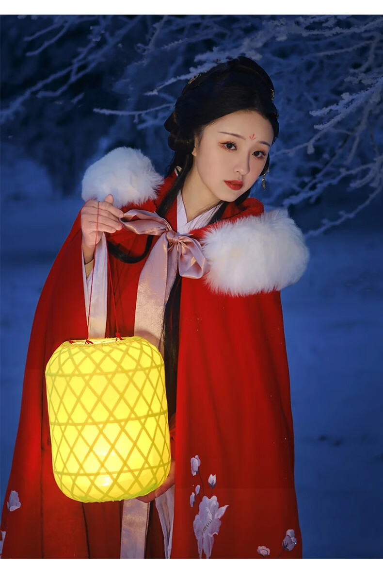 大唐钟灵记汉服古装红色披风斗篷大毛领秋冬款加厚新娘结婚中国风披肩