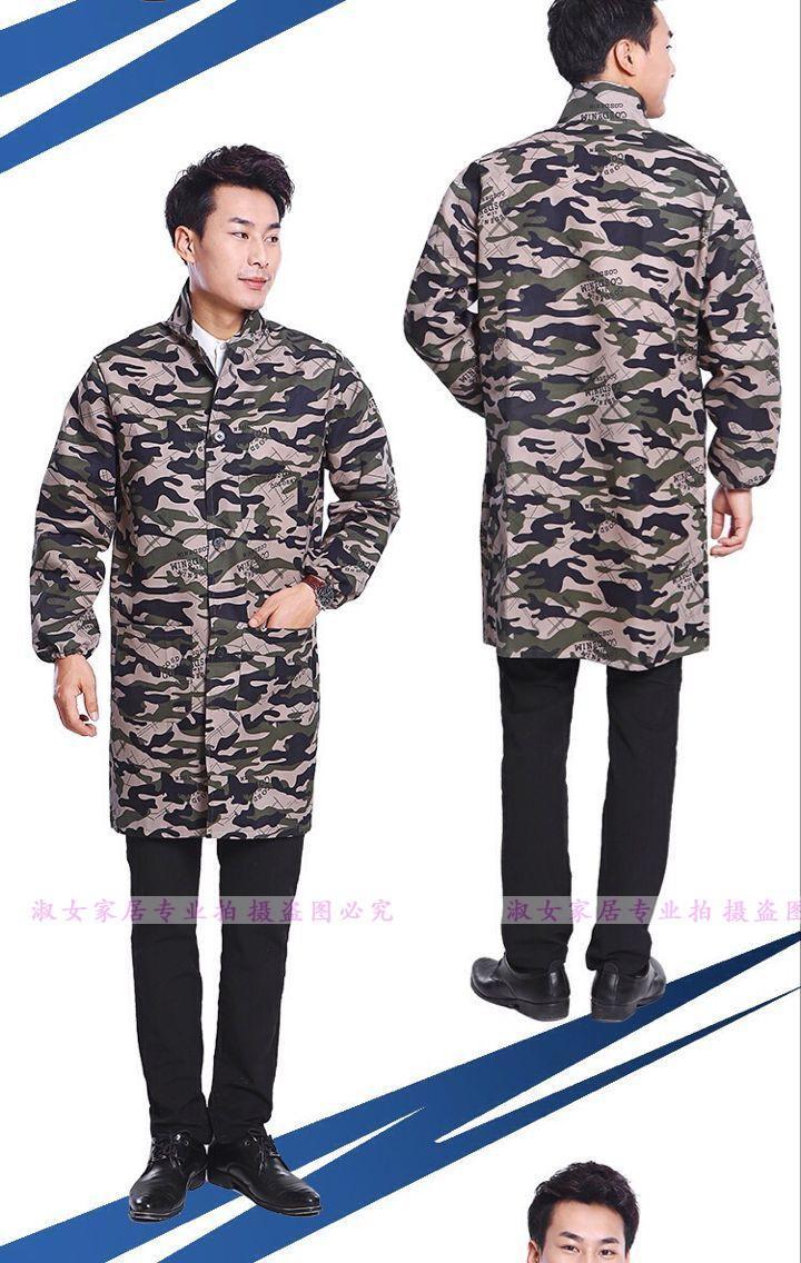 迷彩罩衣工作服男女防水围裙带帽拉链长袖工作服工作有袖围裙 数码型