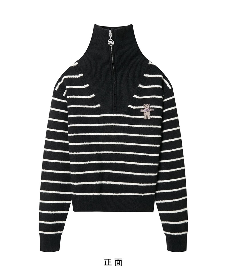 teenieweenie小熊半拉链高领条纹套头毛衣针织衫外穿小个子女新品ttk