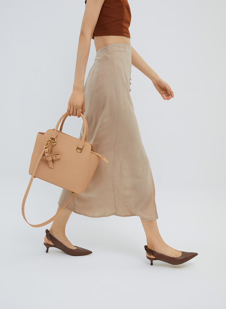 charleskeith早春ck160580201女士蝴蝶结饰尖头中跟凉鞋粉红色pink35