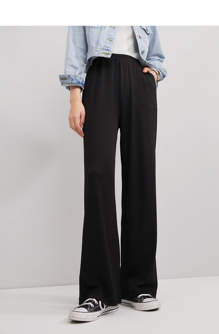 红袖休闲裤2021夏季新款女装松紧腰拖地垂感黑色显瘦阔腿长裤050黑m