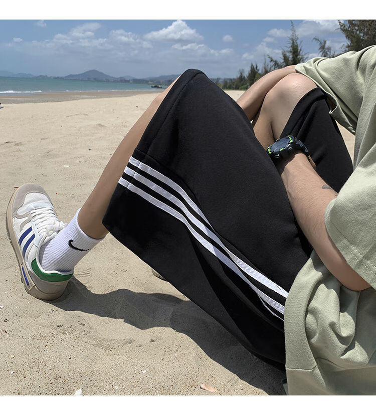 广马休闲短裤男港风三条杠潮流ins情侣沙滩裤夏季新款宽松运动五分裤