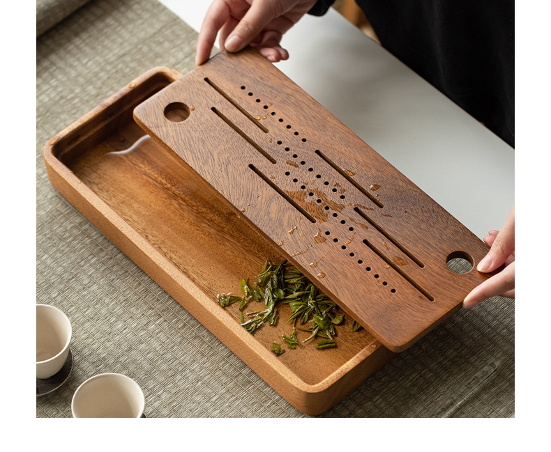 左户实木干泡茶盘日式简约实木茶托盘小茶台简易一人用干泡台功夫茶具