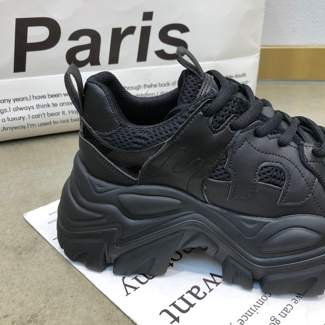 森马senma鞋子女秋冬网红黑将军时尚厚底老爹鞋女2022秋季新款软皮