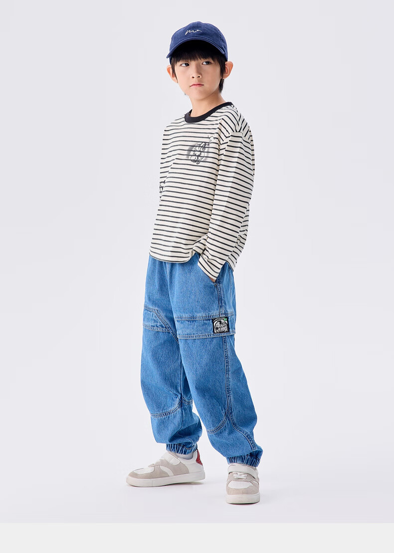 M.Latin Children's Clothing, Spring 2025 New Style, Boys' Preppy American Workwear Patchwork Woven Denim Jeans 2