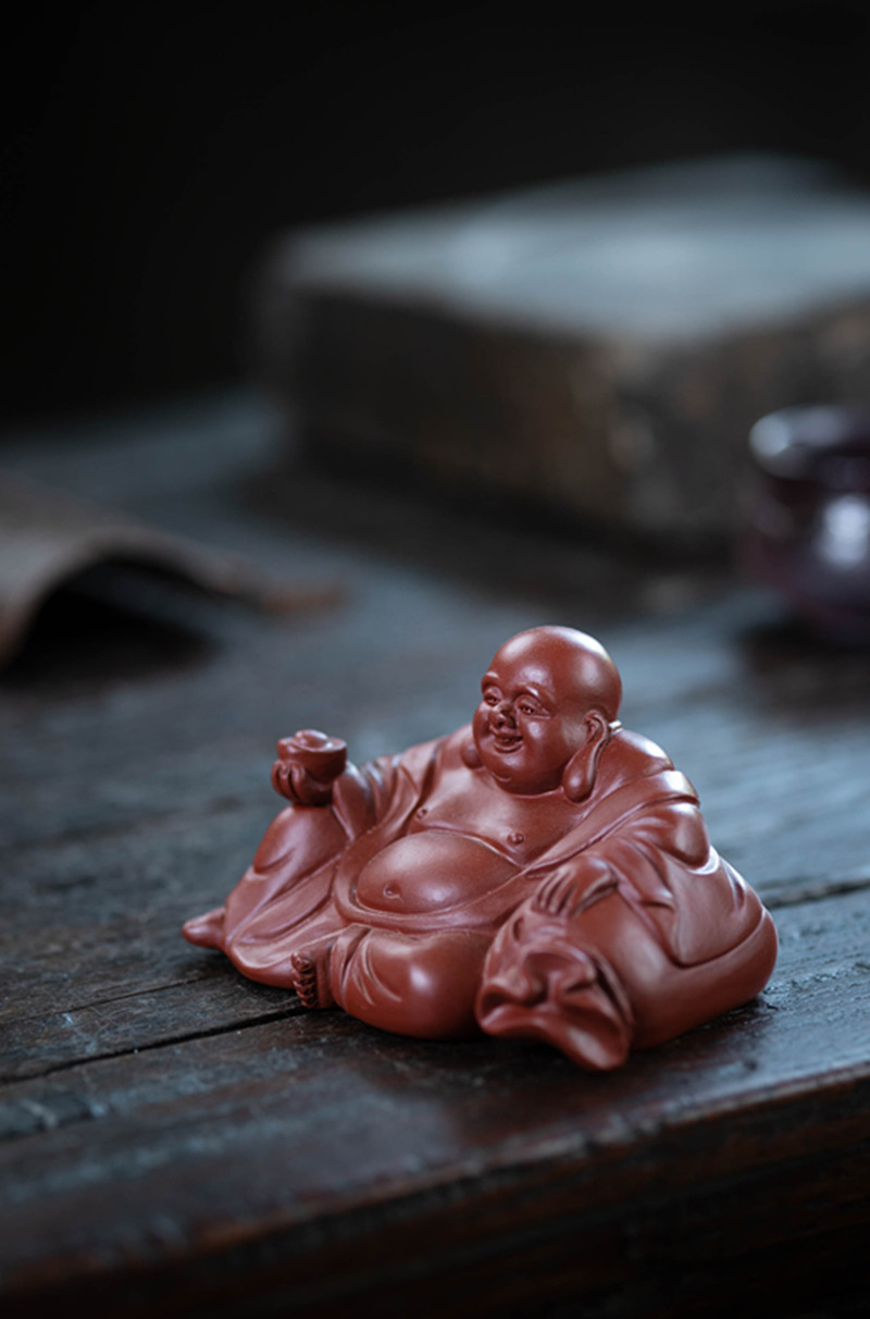 官方旗舰yuzhongsha宜兴紫砂茶宠佛摆件大红袍弥勒佛如来雕塑茶具创意
