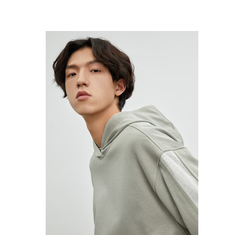 bosie石津川春季新款针织卫衣男情侣拼接简约宽松女连帽外套潮8024d