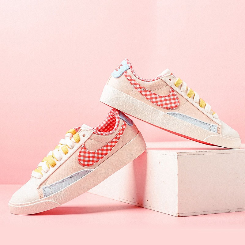 耐克nikeblazer开拓者low粉蓝格子女子低帮休闲运动鞋板鞋休闲鞋女鞋