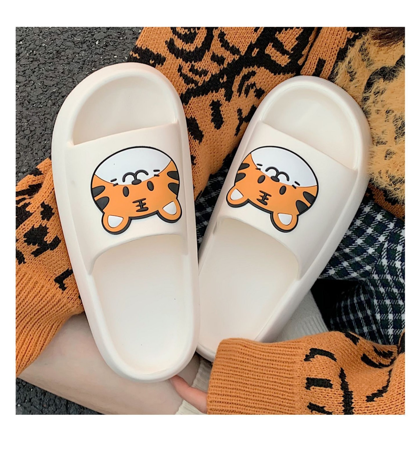 eva防滑防臭可爱小老虎拖鞋女夏情侣居家用洗澡外穿凉拖男 宝蓝色 42