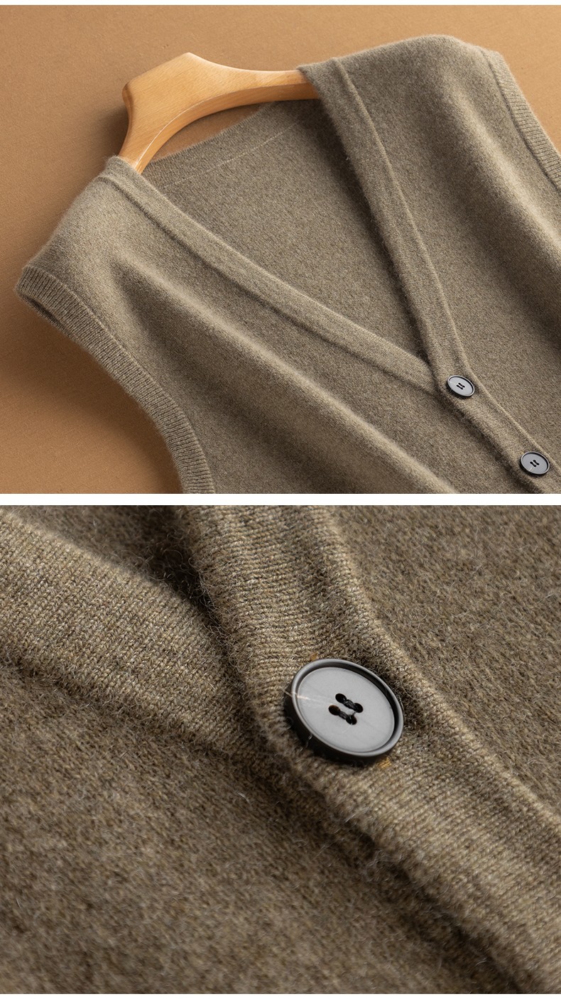 羊绒坎肩男v领山羊绒马甲纯色无袖系扣针织开衫jf199cr100红鸢色170m