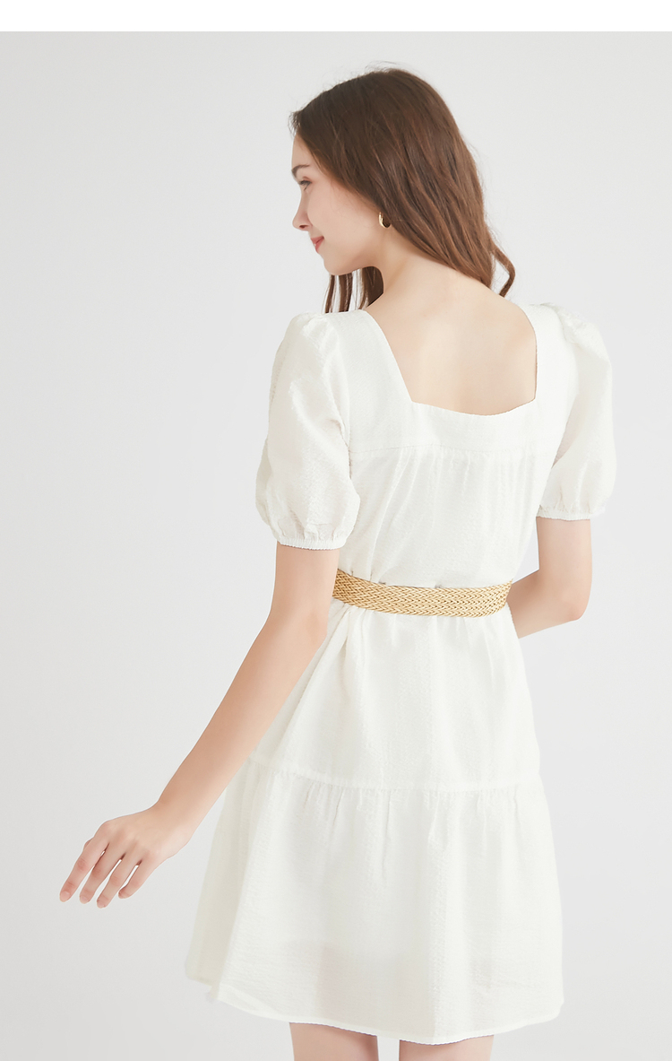 三福2021夏季女时尚方领连衣裙可爱版型设计裙子女442147 黑色 160