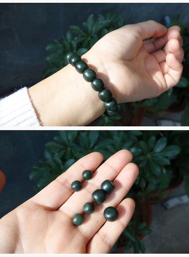 森洲和田玉天然青玉老型珠手链塔青一细料蓝调桶珠手串单玉珠78mm