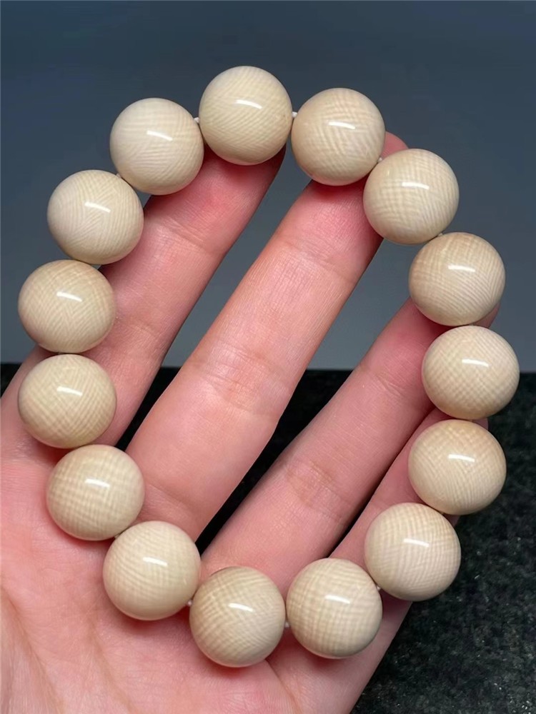 豪珠猛犸象牙果冻满纹手串白冰料满纹圆珠配饰文玩散珠佛珠手链隔珠子